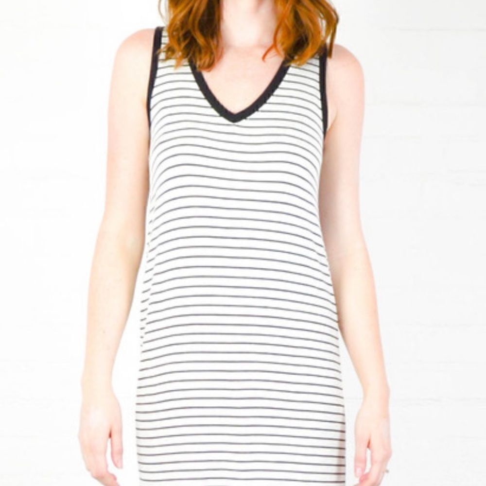 ATM Striped Jersey V-Neck Maxi Dress